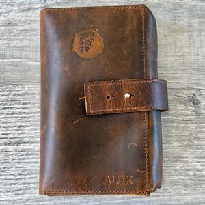 Handmade Distressed Leather Travel/Passport Wallet (Personalized ALEX)